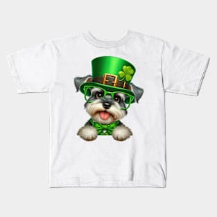 St Patricks Day Peeking Miniature Schnauzer Dog Kids T-Shirt